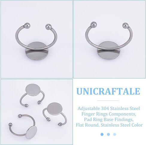 UNICRAFTALE 30 Pcs Adjustable Blank Rings Base Finger Rings Components Pad Ring Base Ring Tray 10mm Open Cuff Finger Rings Stainless Steel Flat Round Bezel Tray Ring for DIY Jewelry Making Supplies in Saudi Arabia