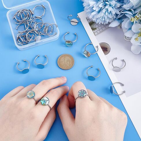 UNICRAFTALE 30 Pcs Adjustable Blank Rings Base Finger Rings Components Pad Ring Base Ring Tray 10mm Open Cuff Finger Rings Stainless Steel Flat Round Bezel Tray Ring for DIY Jewelry Making Supplies in Saudi Arabia