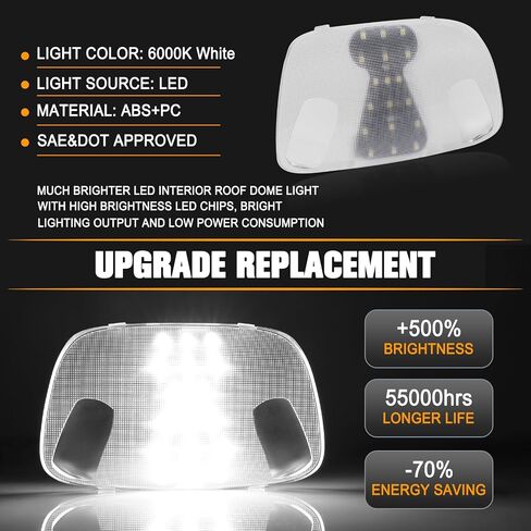 غلاف الخريطة الداخلية Gempro Dome Light Cover Len & White LED مصباح القراءة النفقات الزراعية متوافقة مع 1999-2007 Ford F250 F350 F450 F550 ، 6000K White in Saudi Arabia