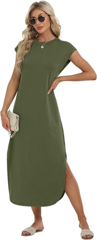 فساتين العطلات الشاطئية للنساء 2025 Sundress Cap Sleeves Discal Maxi Beach Dress مع جيوب XS-2XL in Saudi Arabia