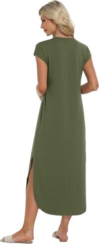 فساتين العطلات الشاطئية للنساء 2025 Sundress Cap Sleeves Discal Maxi Beach Dress مع جيوب XS-2XL in Saudi Arabia