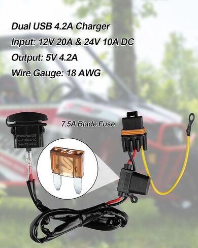 شحن سريع شحنة USB 4.2A شاحن ، 18AWG 12V/24V نمط مفتاح الروك مع موصل قابس شريط الطاقة النبضة ، تناسب Polaris RZR Ranger General Pulse Bar in Saudi Arabia