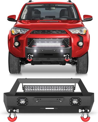 4Runner Stubby Front Pumper لـ Toyota 5th Gen 4Runner 2010-2023 (استبعاد 2010-2013 SR5) ، مصد شاحنة بيك آب مع صفيحة وينش ، صفيحة متزلج ، مصابيح LED و D حلقات D ، مصد الأسود الأسود على الطرق الوعرة in Kuwait