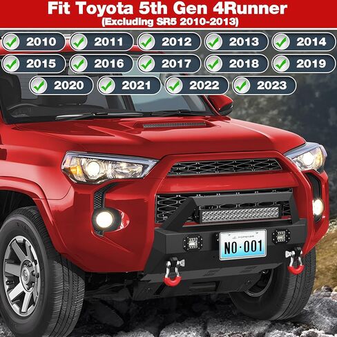 4Runner Stubby Front Pumper لـ Toyota 5th Gen 4Runner 2010-2023 (استبعاد 2010-2013 SR5) ، مصد شاحنة بيك آب مع صفيحة وينش ، صفيحة متزلج ، مصابيح LED و D حلقات D ، مصد الأسود الأسود على الطرق الوعرة in Kuwait
