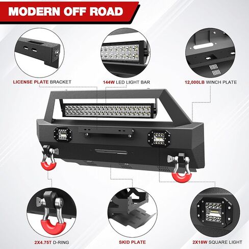 4Runner Stubby Front Pumper لـ Toyota 5th Gen 4Runner 2010-2023 (استبعاد 2010-2013 SR5) ، مصد شاحنة بيك آب مع صفيحة وينش ، صفيحة متزلج ، مصابيح LED و D حلقات D ، مصد الأسود الأسود على الطرق الوعرة in Kuwait