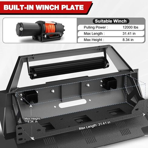 4Runner Stubby Front Pumper لـ Toyota 5th Gen 4Runner 2010-2023 (استبعاد 2010-2013 SR5) ، مصد شاحنة بيك آب مع صفيحة وينش ، صفيحة متزلج ، مصابيح LED و D حلقات D ، مصد الأسود الأسود على الطرق الوعرة in Kuwait