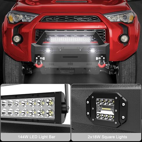 4Runner Stubby Front Pumper لـ Toyota 5th Gen 4Runner 2010-2023 (استبعاد 2010-2013 SR5) ، مصد شاحنة بيك آب مع صفيحة وينش ، صفيحة متزلج ، مصابيح LED و D حلقات D ، مصد الأسود الأسود على الطرق الوعرة in Kuwait