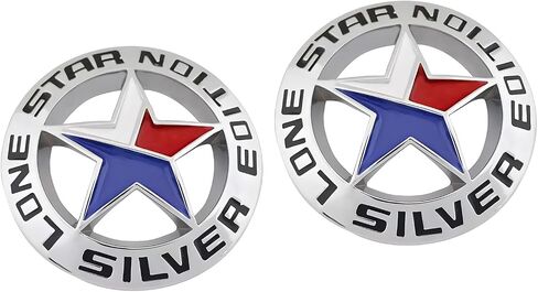 Pair Set Lone Star Silver Edition Texas Metal Badge Emblem Nameplate Universal Stick On Fits Car Auto Truck Pickup (Silver Black) in Kuwait