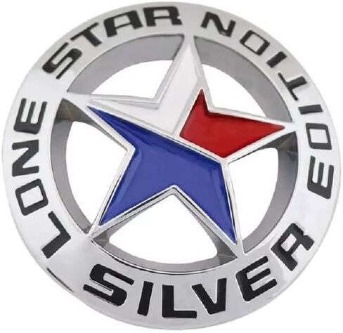 Pair Set Lone Star Silver Edition Texas Metal Badge Emblem Nameplate Universal Stick On Fits Car Auto Truck Pickup (Silver Black) in Kuwait