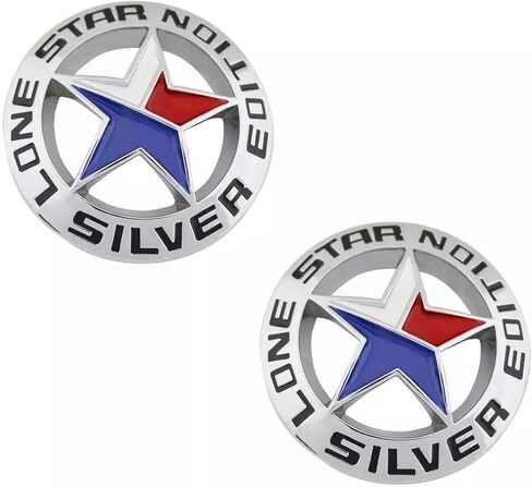 Pair Set Lone Star Silver Edition Texas Metal Badge Emblem Nameplate Universal Stick On Fits Car Auto Truck Pickup (Silver Black) in Kuwait
