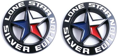 Pair Set Lone Star Silver Edition Texas Metal Badge Emblem Nameplate Universal Stick On Fits Car Auto Truck Pickup (Silver Black) in Kuwait