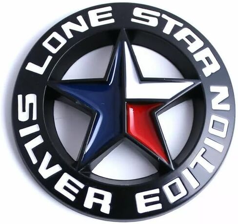 Pair Set Lone Star Silver Edition Texas Metal Badge Emblem Nameplate Universal Stick On Fits Car Auto Truck Pickup (Silver Black) in Kuwait
