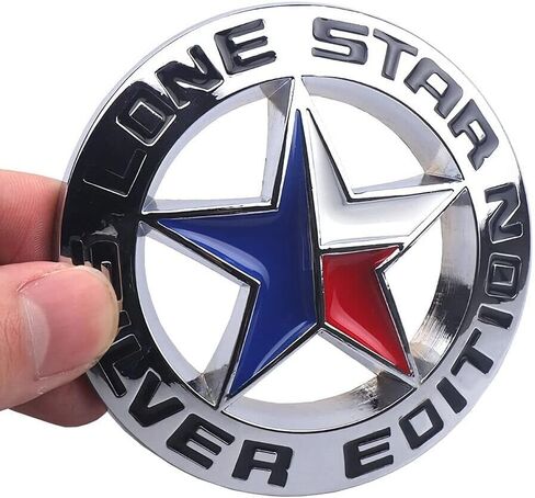 Pair Set Lone Star Silver Edition Texas Metal Badge Emblem Nameplate Universal Stick On Fits Car Auto Truck Pickup (Silver Black) in Kuwait