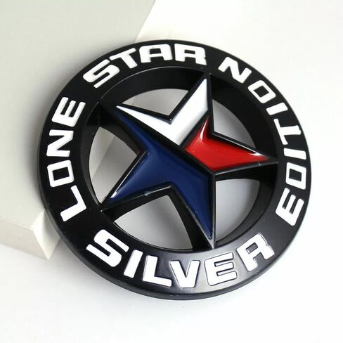 Pair Set Lone Star Silver Edition Texas Metal Badge Emblem Nameplate Universal Stick On Fits Car Auto Truck Pickup (Silver Black) in Kuwait