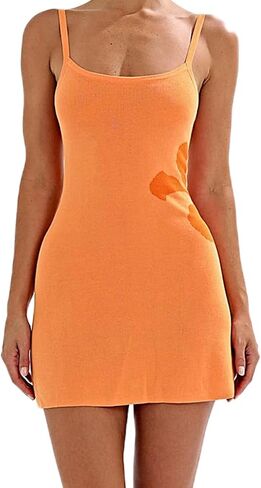 Soliloquy Women Y2K Summer Knit Mini Dress Spaghetti Strap Sleveless Backbly Bodycon Party Dress 2025 Beach Vacation Outfit in Kuwait