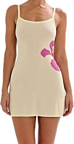 Soliloquy Women Y2K Summer Knit Mini Dress Spaghetti Strap Sleveless Backbly Bodycon Party Dress 2025 Beach Vacation Outfit in Kuwait