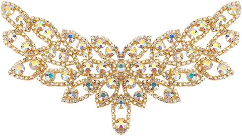FINGERINSPIRE Rhinestone Applique Patches Silver Sew On Brass Rhinestone Applique Wedding Bridal Belt Collar Applique Flower Glitter AB Color Crystal Rhinestone Patches for Women Bridal Dress Decor in Saudi Arabia