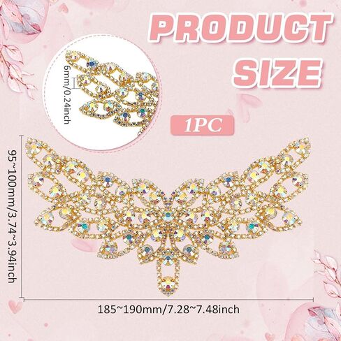 FINGERINSPIRE Rhinestone Applique Patches Silver Sew On Brass Rhinestone Applique Wedding Bridal Belt Collar Applique Flower Glitter AB Color Crystal Rhinestone Patches for Women Bridal Dress Decor in Saudi Arabia