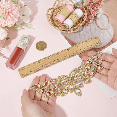 FINGERINSPIRE Rhinestone Applique Patches Silver Sew On Brass Rhinestone Applique Wedding Bridal Belt Collar Applique Flower Glitter AB Color Crystal Rhinestone Patches for Women Bridal Dress Decor in Saudi Arabia