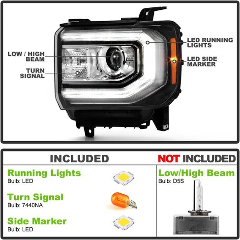 ACANII - For [HID/Xenon Model] 2016-2018 GMC Sierra 1500 Factory LED DRL Projector Headlights Headlamps Pair Left+Right in Saudi Arabia