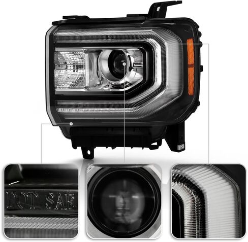 ACANII - For [HID/Xenon Model] 2016-2018 GMC Sierra 1500 Factory LED DRL Projector Headlights Headlamps Pair Left+Right in Saudi Arabia