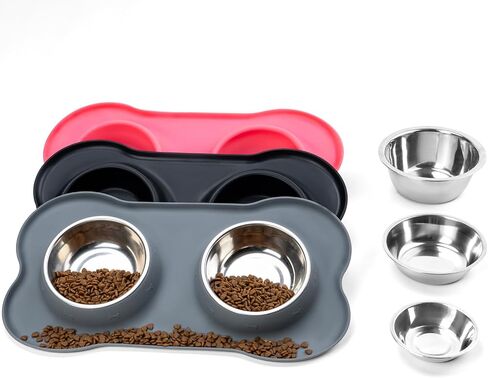 Conlun Dog Bowls with Silicone Mat, No Spill Stainless Set, XS, Black in Saudi Arabia
