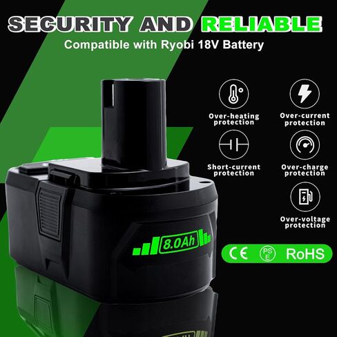 Upgraded 3.8Ah P102 Replacement for Ryobi 18V Battery and Charger Combo Lithium ion Compatible with Ryobi 18V ONE + Battery P108 P103 P104 P105 P107 P109 P122 Cordless Power Tools & Charger P117 P118 in Kuwait