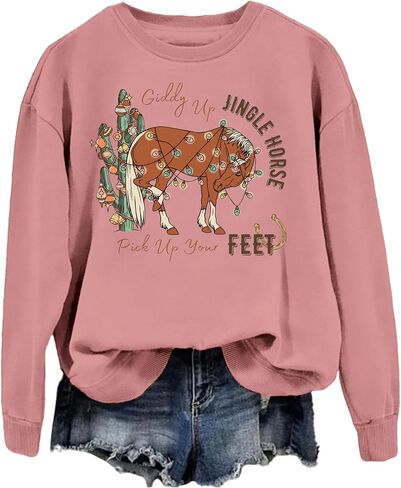 SAUIVD Western Cowgirl Christmas Sweatshirt For Women Gift for Western Christmas Lover Long Sleeve Casual Pullover Tops in Saudi Arabia