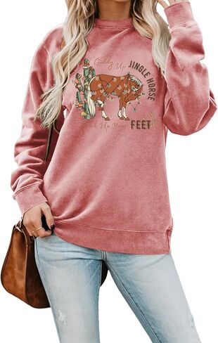 SAUIVD Western Cowgirl Christmas Sweatshirt For Women Gift for Western Christmas Lover Long Sleeve Casual Pullover Tops in Saudi Arabia