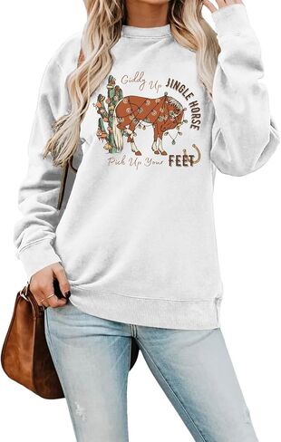 SAUIVD Western Cowgirl Christmas Sweatshirt For Women Gift for Western Christmas Lover Long Sleeve Casual Pullover Tops in Saudi Arabia