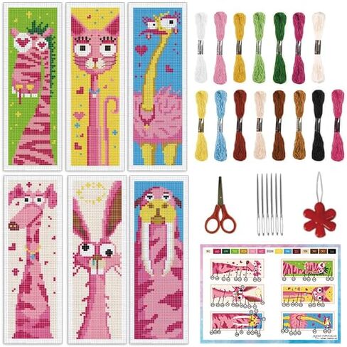 INFUNLY 6 Set Cat Cross Stitch Bookmark Kits Carton Kitten DIY Cross Stitch Kit for Beginners Black Cat Stamped Embroidery Bookmark Kit with Backing Felt Floss Instruction for Starters Book Lovers in Saudi Arabia