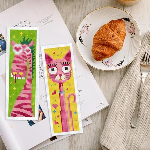 INFUNLY 6 Set Cat Cross Stitch Bookmark Kits Carton Kitten DIY Cross Stitch Kit for Beginners Black Cat Stamped Embroidery Bookmark Kit with Backing Felt Floss Instruction for Starters Book Lovers in Saudi Arabia