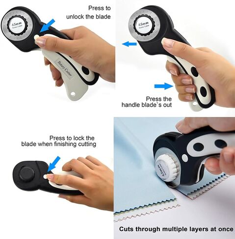 45mm Rotary Cutter with 5pcs Extra Blades, Ergonomic Handle Rolling Cutter with Safety Lock for Fabric, Leather, Crafting, Sewing, Quilting, Fabric Rotary Cutter Perfect for Left & Right Hand (Pink) in Kuwait