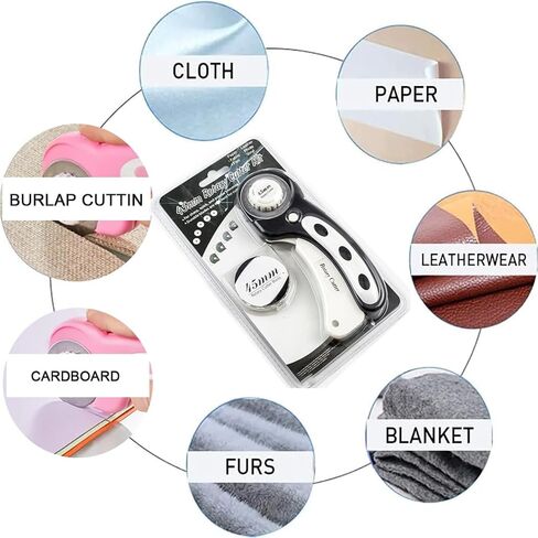 45mm Rotary Cutter with 5pcs Extra Blades, Ergonomic Handle Rolling Cutter with Safety Lock for Fabric, Leather, Crafting, Sewing, Quilting, Fabric Rotary Cutter Perfect for Left & Right Hand (Pink) in Kuwait