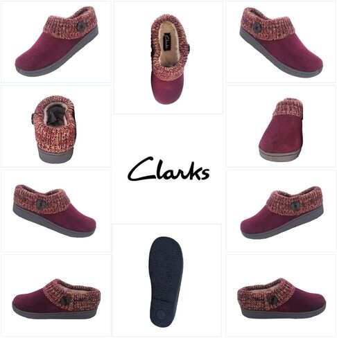 Clarks Womens Suede Leather Comfort Clog Slipper Twiber - Plush Faux Fur Trim - Slippers House Outdoor Outdoor للنساء (البحرية/الرمادية 10M) in Saudi Arabia