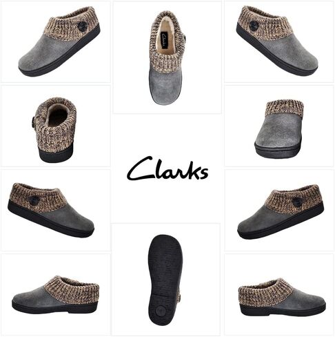 Clarks Womens Suede Leather Comfort Clog Slipper Twiber - Plush Faux Fur Trim - Slippers House Outdoor Outdoor للنساء (البحرية/الرمادية 10M) in Kuwait