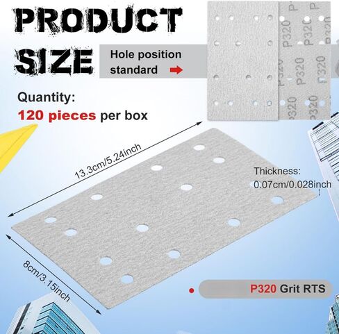 100 Pcs P180 Grit 3 x 5 (80 x133 mm) Rectangular Abrasive Sanding Sheets 14 Hole Sandpaper Compatible with Festool Rts 400 Rs400 Ls130 in Kuwait