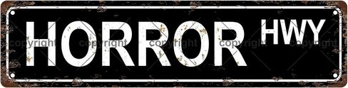 HORROR HWY BOOKSHELF Metal Tin Street Sign Bar Cafe Garage Cave Home Room Wall Bathroom Farmhouse Garden Porch Patio Decor, 16 x 8 Inch in Saudi Arabia