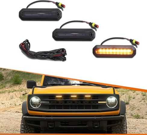 Adiil 3PCS Grill Lights Clear LED Front Bumper Light Hood Grill Led Warning Lamps Accessories For Ford Bronco 2/4 Doors 2021-2023 (Not For Sport Version) in Saudi Arabia