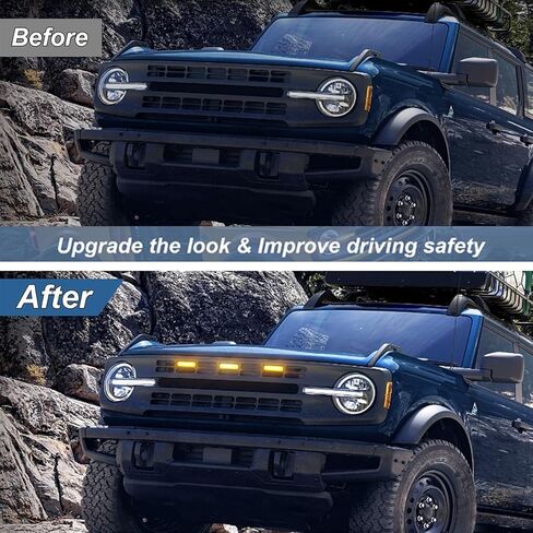 Adiil 3PCS Grill Lights Clear LED Front Bumper Light Hood Grill Led Warning Lamps Accessories For Ford Bronco 2/4 Doors 2021-2023 (Not For Sport Version) in Saudi Arabia