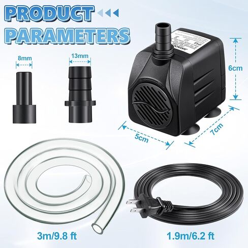 2 Pack 10W 160 GPH Submersible Fountain Water Pump with 12 LED Lights, Aquarium Fish Tank Water Pump with 13mm and 8mm Spray Nozzles Tubing for Water Feature Pond Home Fountain Statuary Gardens in Saudi Arabia