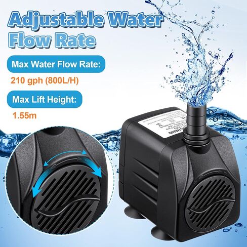 2 Pack 10W 160 GPH Submersible Fountain Water Pump with 12 LED Lights, Aquarium Fish Tank Water Pump with 13mm and 8mm Spray Nozzles Tubing for Water Feature Pond Home Fountain Statuary Gardens in Saudi Arabia