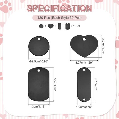 PATIKIL Aluminum Engraving Blanks Tags, 120Pcs Metal Laser Engravable Stamping Blanks Set for Dog Pet ID Name Phone Number Craft Tag Keychain DIY, Black/Silver/Pink/Red/Gold in Saudi Arabia