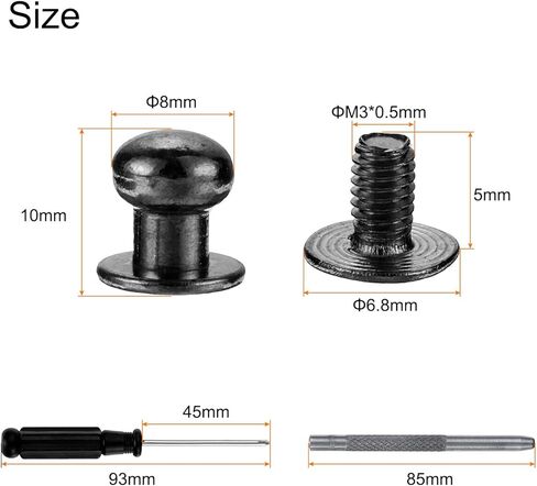 HARFINGTON 30 مجموعات مستديرة أزرار زر المسمار برغي 8 مم من مسامير جلدية مع براغي جوفاء لكمة لإصلاح وتزيين أكياس أحذية الملابس DIY ، أسود in Kuwait