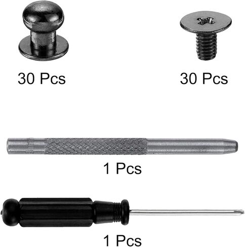 HARFINGTON 30 مجموعات مستديرة أزرار زر المسمار برغي 8 مم من مسامير جلدية مع براغي جوفاء لكمة لإصلاح وتزيين أكياس أحذية الملابس DIY ، أسود in Kuwait