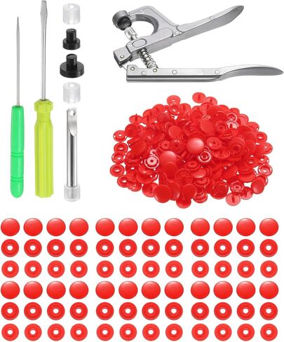 HARFINGTON Plastic Snaps Fasteners with Snap Pliers, 100 Set T8 Round No-Sew Button Snap Fasteners Kit for Clothing Sewing Diapers Bibs Crafting, Watermelon Red in Saudi Arabia