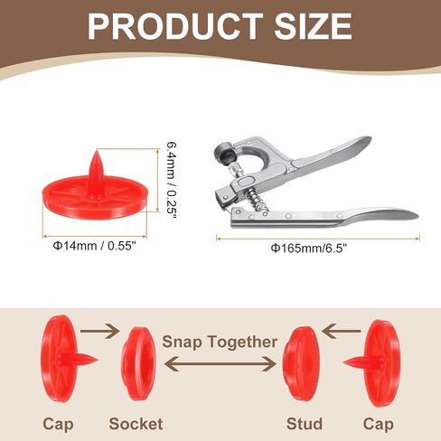 HARFINGTON Plastic Snaps Fasteners with Snap Pliers, 100 Set T8 Round No-Sew Button Snap Fasteners Kit for Clothing Sewing Diapers Bibs Crafting, Watermelon Red in Saudi Arabia