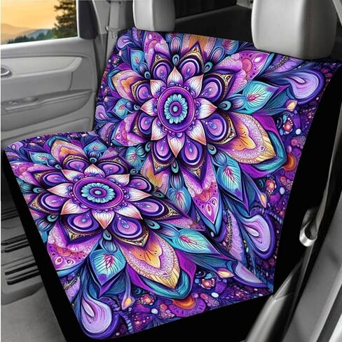 أغطية مقعد Hippie Blossom Lotus للسيارات العالمية لوقت المقعد الخلفي الأمامي مجموعة كاملة 14 PCS Boho Lotus Printbelt حزام الأمان ، وسلاسل المفاتيح الملحقات الداخلية للنساء للنساء in Kuwait