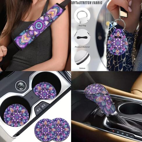 أغطية مقعد Hippie Blossom Lotus للسيارات العالمية لوقت المقعد الخلفي الأمامي مجموعة كاملة 14 PCS Boho Lotus Printbelt حزام الأمان ، وسلاسل المفاتيح الملحقات الداخلية للنساء للنساء in Kuwait
