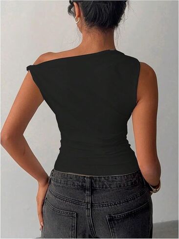 Milumia Women's Twisted Asymmetrical Neck One Off The Shoulder Tank Top Ruched Summer Going Out Crop Tops in Saudi Arabia